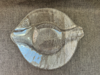 Vintage clear glass fish serving plate, approximately 9 by 10 inches, shown in full.
