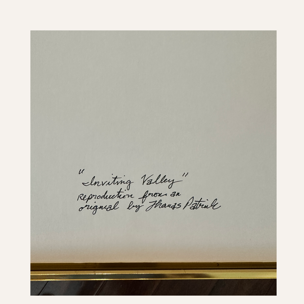 Inscription on the back of a matted are print that reads: "'Inviting Valley' Reproduction from an original by Thomas Patrick." 