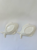 Vintage White Ceramic Fish Bowls — Set of 2