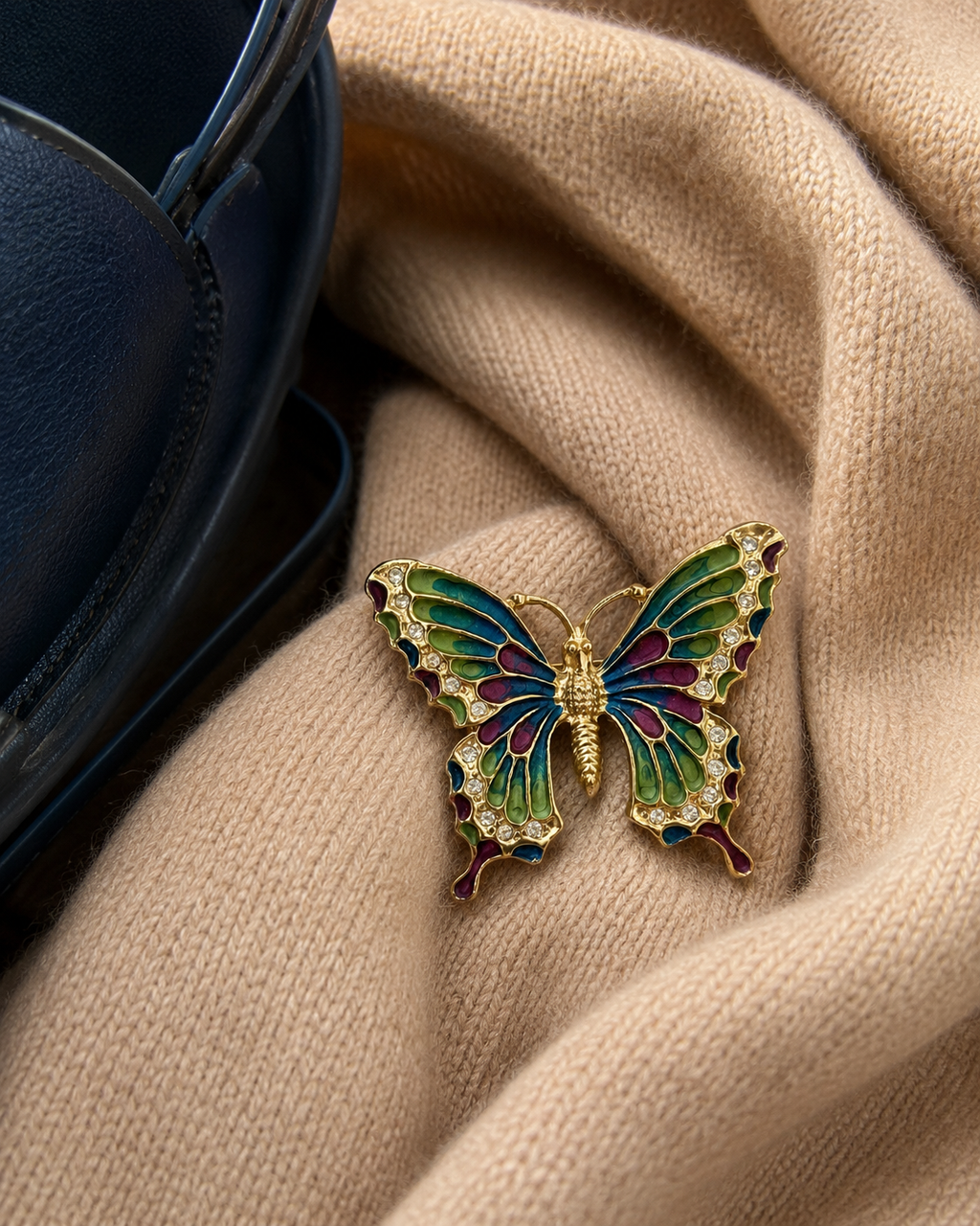 Enamel and Crystal Butterfly Brooch / Pin