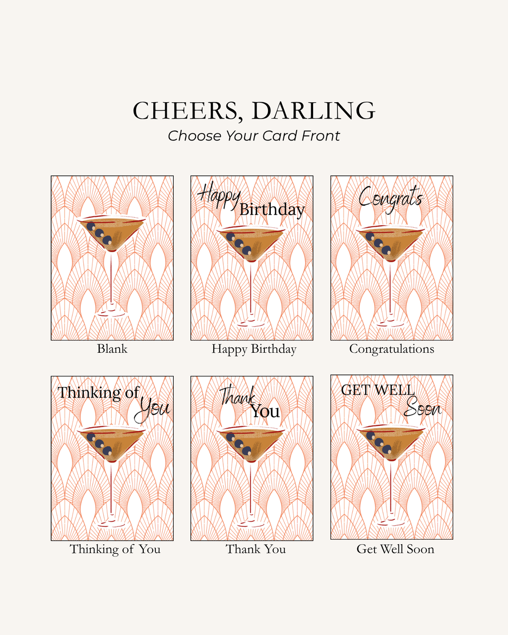 Martini Cocktail Note Card | Cheers, Darling