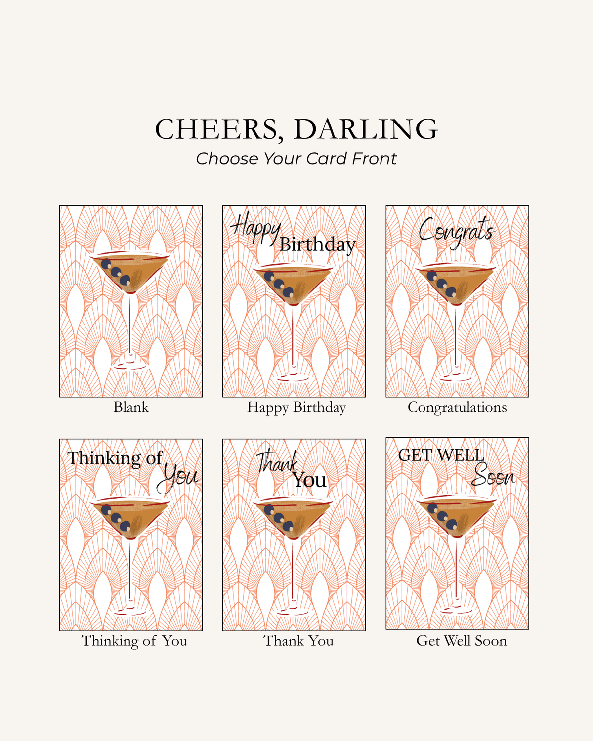 Martini Cocktail Note Card | Cheers, Darling