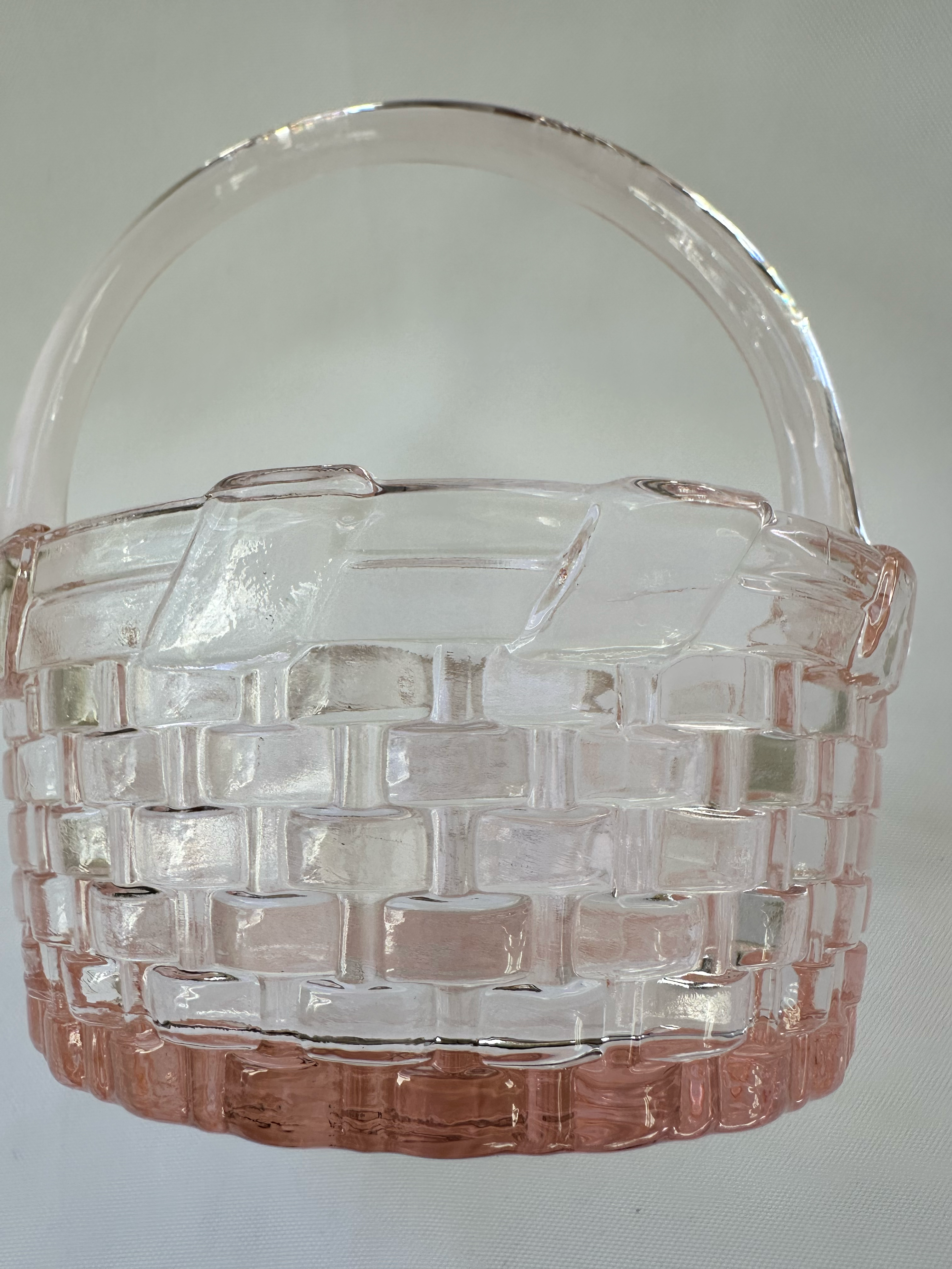 Close up of glass to show texture of Williams Sonoma glass basket. 