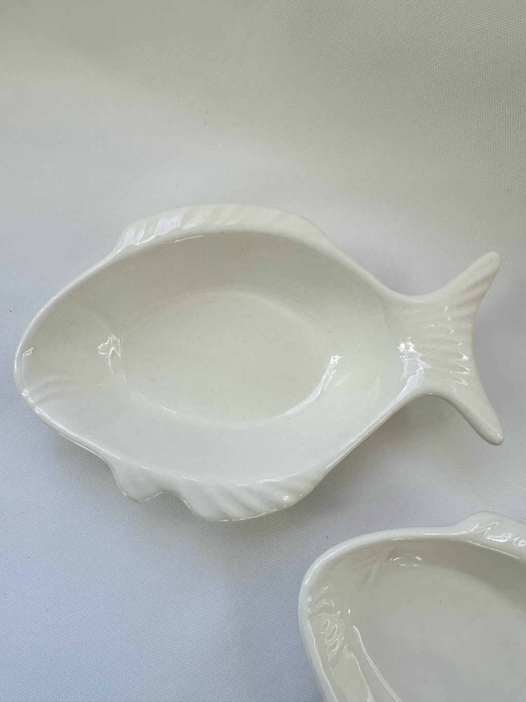 Vintage White Ceramic Fish Bowls — Set of 2