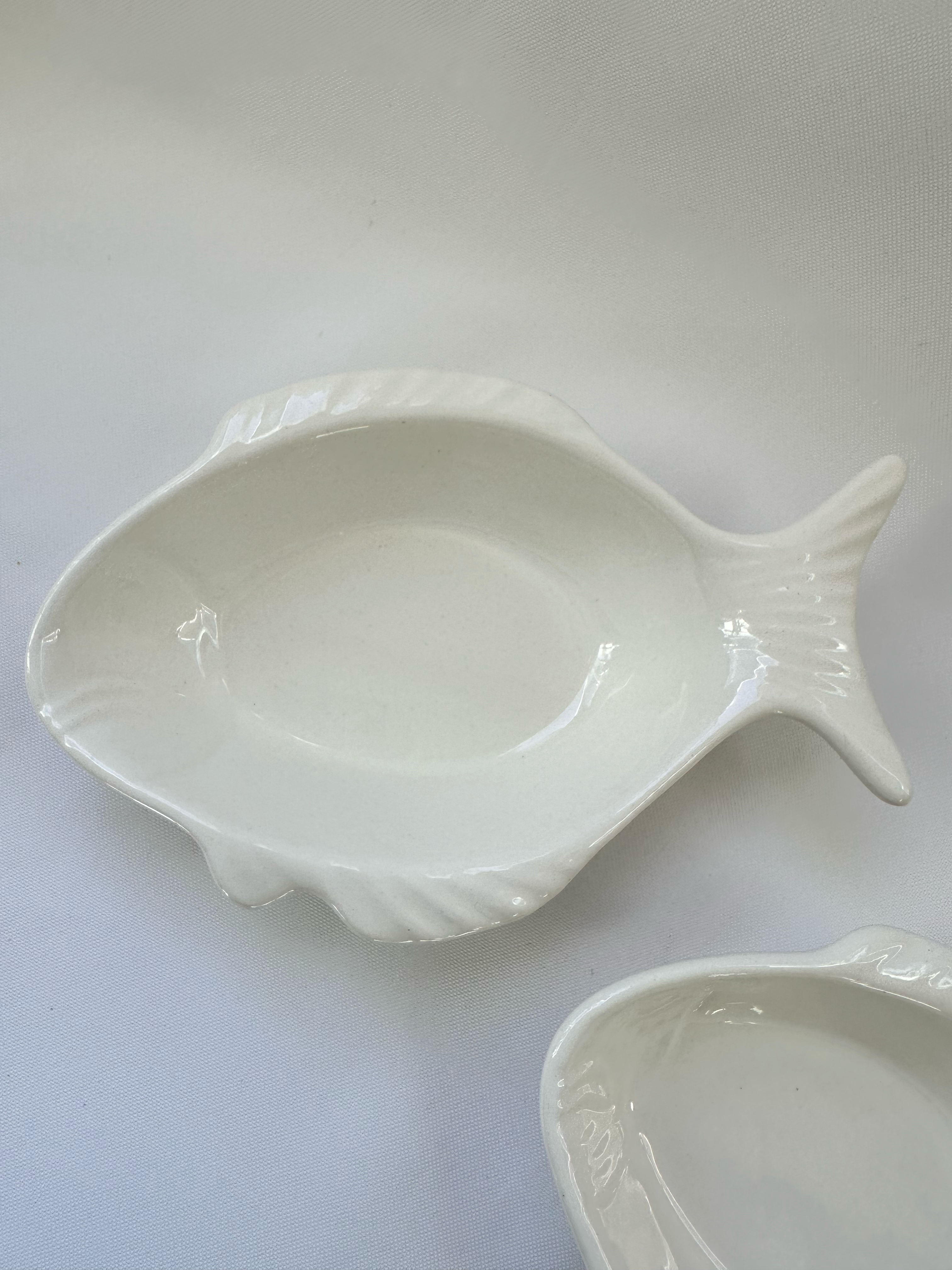 Vintage White Ceramic Fish Bowls — Set of 2