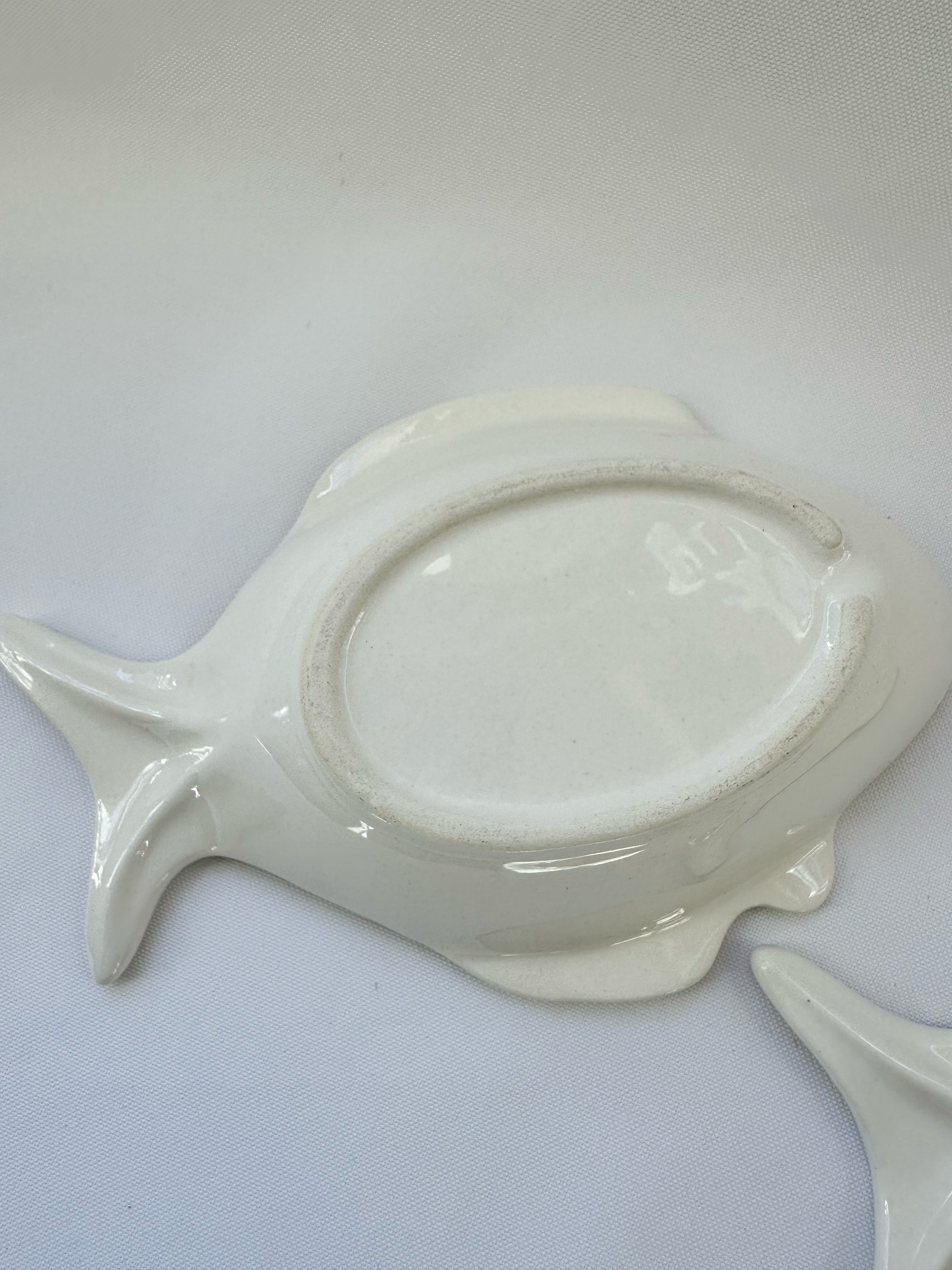 Vintage White Ceramic Fish Bowls — Set of 2