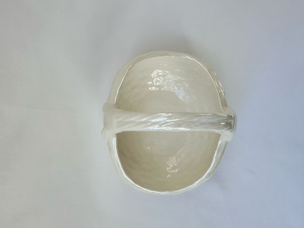 Pearlescent White Ceramic Basket Bowl | Iridescent