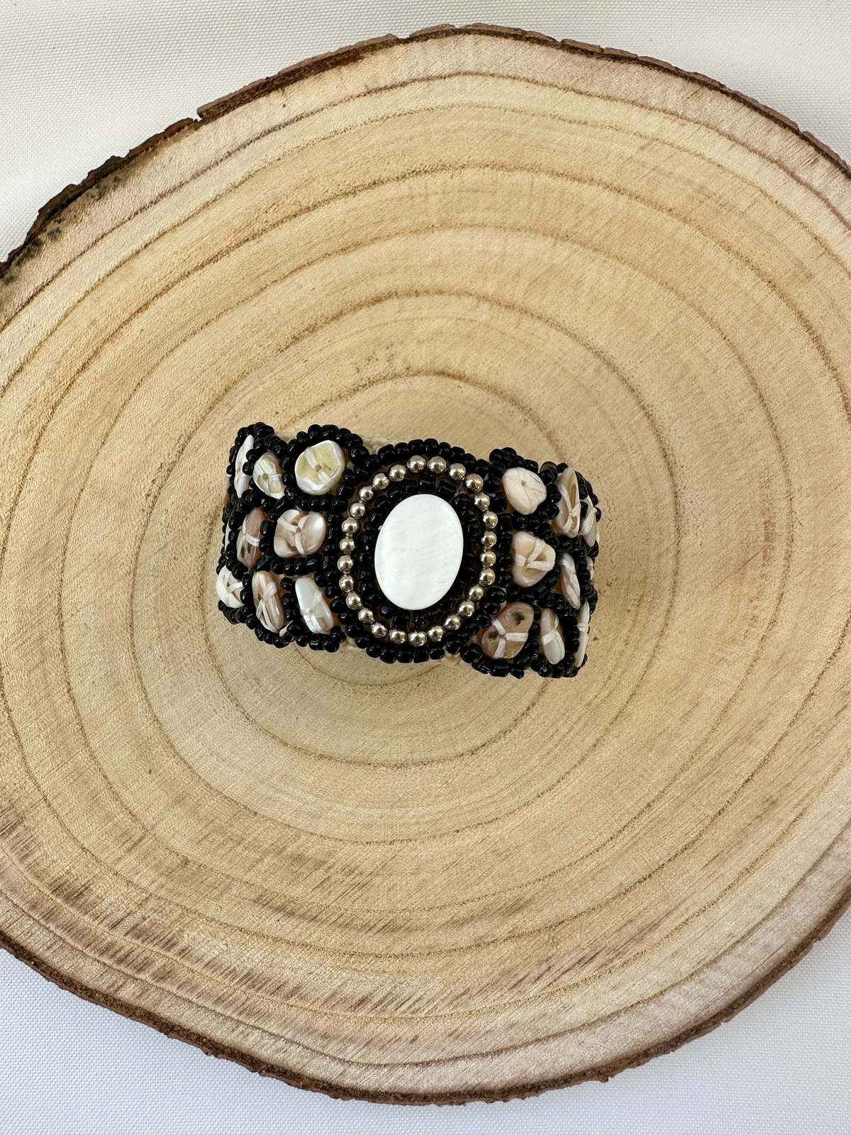 Woven Shell & Beaded Statement Cuff Bracelet