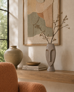 Pier 1 Glossy Taupe Abstract Face Ceramic Vase