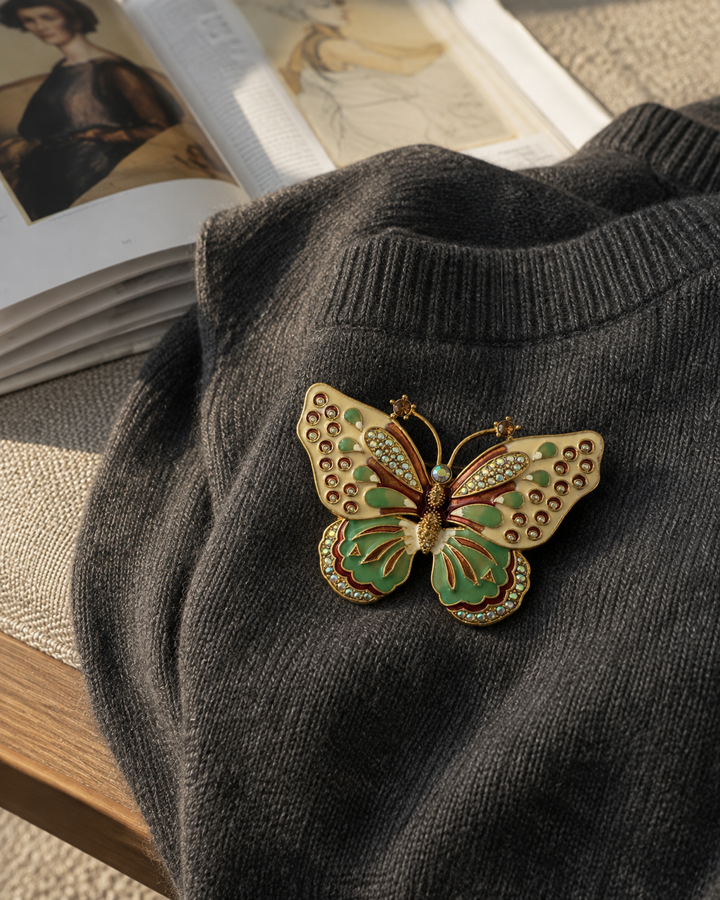Kenneth Jay Lane Crystal & Enamel Butterfly Brooch