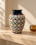 Signed Servin Mexican Art Pottery Vase, Navy & Ivory