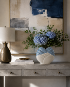 Sculptural Blue & White Ceramic Vase with Heart-Shaped Opening