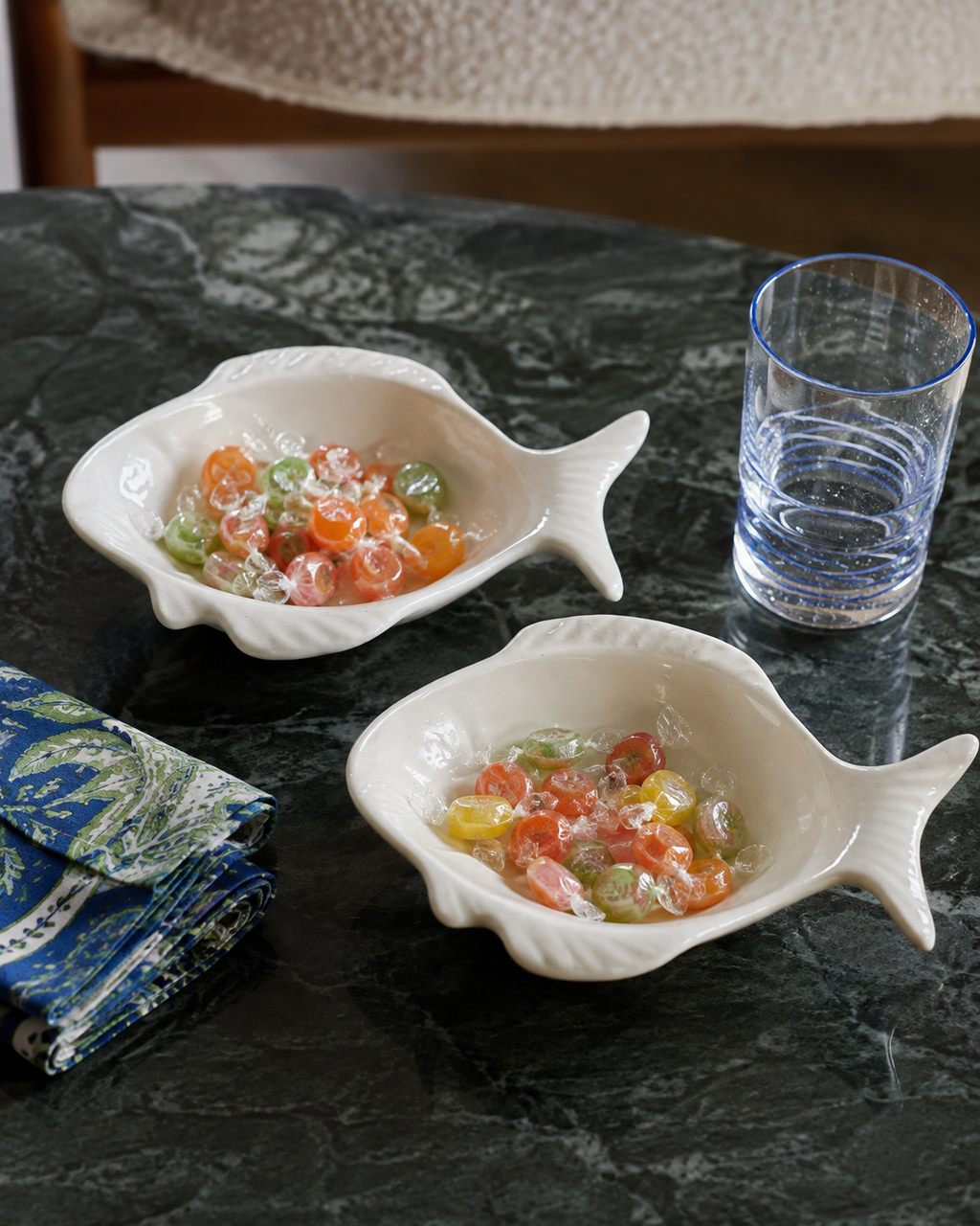 Vintage White Ceramic Fish Bowls — Set of 2
