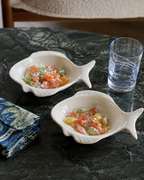 Vintage White Ceramic Fish Bowls — Set of 2