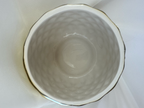View of the white gloss interior of the pineapple container showing interior texture and one hairline crack in the ceramic glazing. 