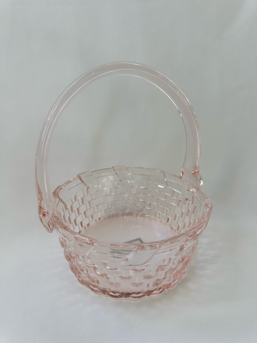 alt view of pink glass Williams Sonoma basket