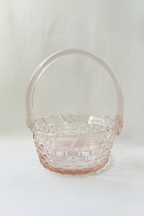 front view of Williams Sonoma pink glass Easter basket
