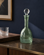 Iridescent Green Glass Decanter with Globe Stopper, Attributed to Krosno
